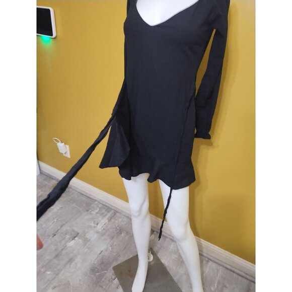 Princess Polly Long Sleeve Ruffled Faux Wrap Cotton Micro Mini Dress Sz 4 Y2K - Picture 3 of 9